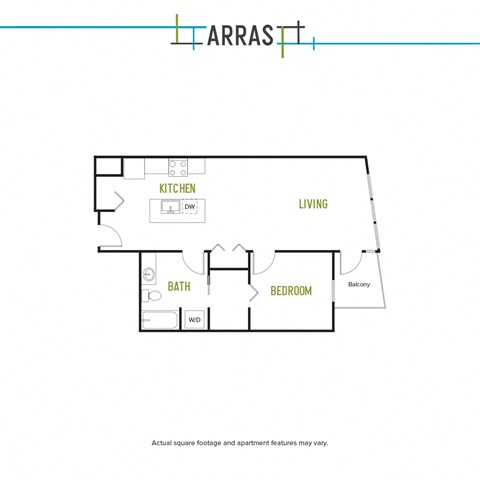 Floor plan for 1 bed, 1 bath, 731 sqft